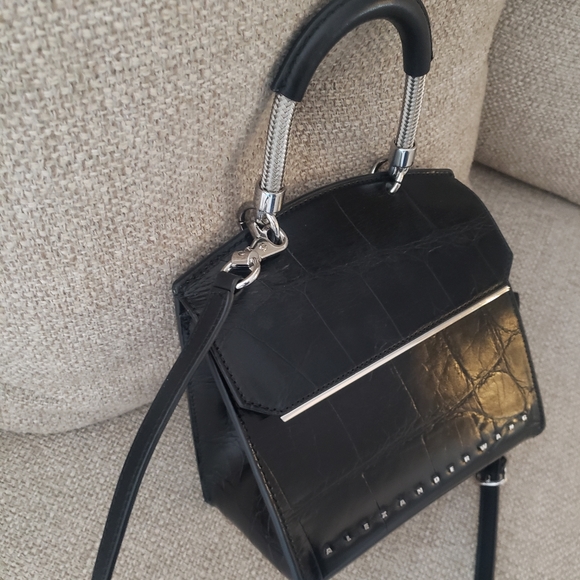 Alexander Wang Dime Mini Flap Satchel In Black Crocodile Embossed Calfskin - Picture 4 of 12